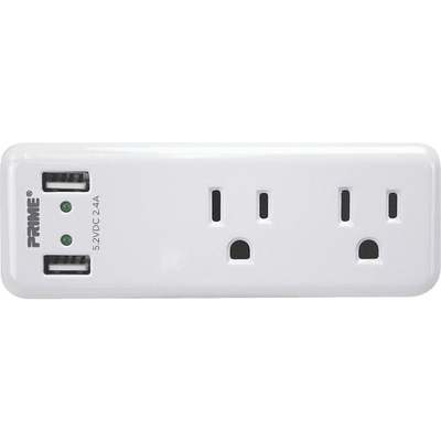 Prime Wire 2 Power & 2 USB White Space Saving USB Wall Charger