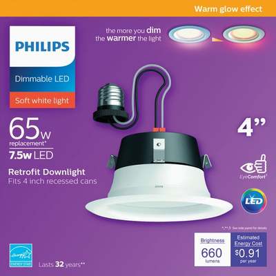 LED DL 65W WG 4" BULB