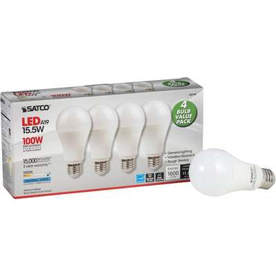 Satco 100W Equivalent Natural Light A19 Medium LED Light Bulb (4-Pack)