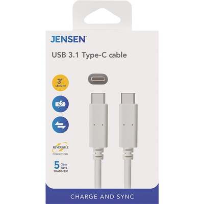 3' USB 3.1 TYPE C CABLE WHITE