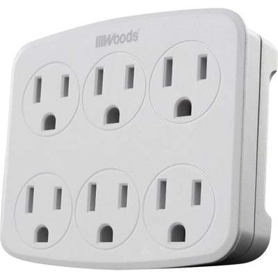TAP WALL 6 OUTLET GROUNDED WHT