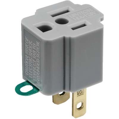 Leviton 15A 125V Gray Grounding Cube Tap Outlet Adapter