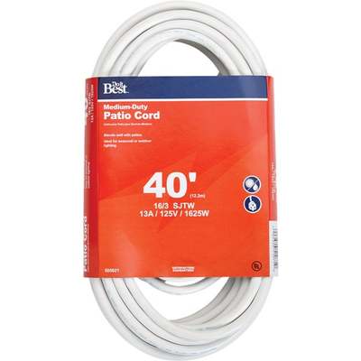 Do it Best 40 Ft. 16/3 Medium-Duty White Patio Extension Cord