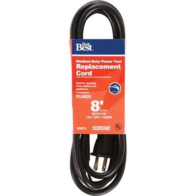 REPLACEMENT CORD - 16/2 BLK / 8'