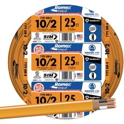 Romex 25 Ft. 10/2 Solid Orange NMW/G Electrical Wire