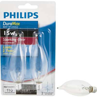 2PK 15W CLR CANDFLM BULB