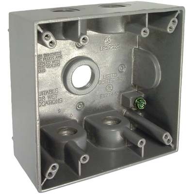 Bell 2-Gang 1/2 In. 5-Outlet Gray Aluminum Weatherproof Outdoor Outlet Box,