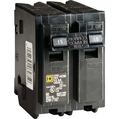 Square D Homeline 15A Double-Pole Standard Trip Circuit Breaker