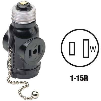 Leviton Black 125V Pull Chain Socket Adapter