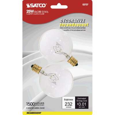 2PK 25W G16.5 CL BULB