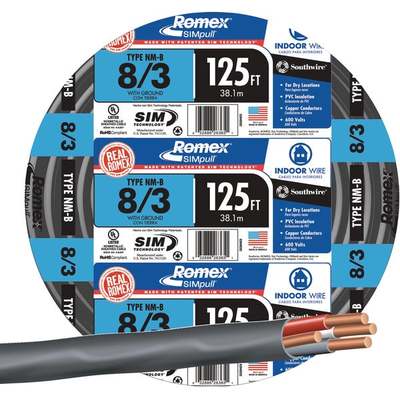 Romex 125 Ft. 8/3 Stranded Black NMW/G Electrical Wire