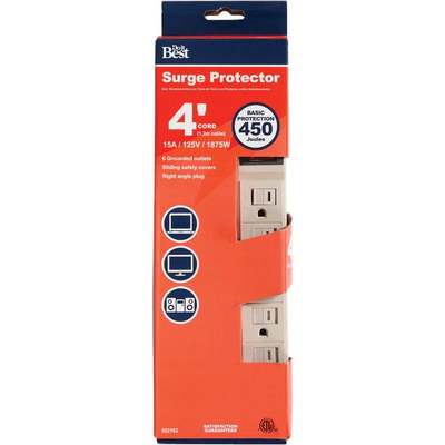 Do it Best 6-Outlet 450J Tan Power Surge Strip with 4 Ft. Cord