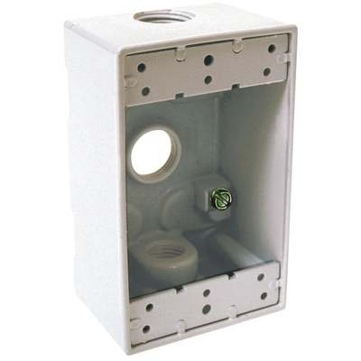 Bell Single Gang 1/2 In. 3-Outlet White Aluminum Weatherproof Outdoor Outlet