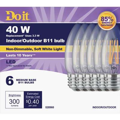 6pk 40w B11 E26 Led Bulb