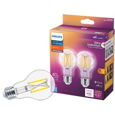 Philips Warm Glow 40W Equivalent Soft White A19 Medium Dimmable LED Light Bulb (2-Pack)