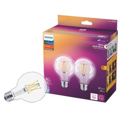 2PK 40W G25 CLR LED BULB