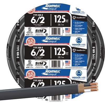 Romex 125 Ft. 6/2 Solid Black NMW/G Electrical Wire