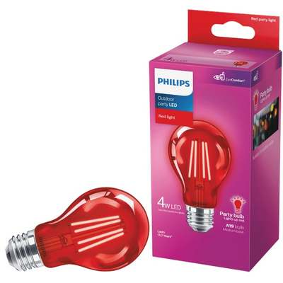 Philips Red A19 Medium 4W Indoor/Outdoor LED Decorative Party Light Bulb