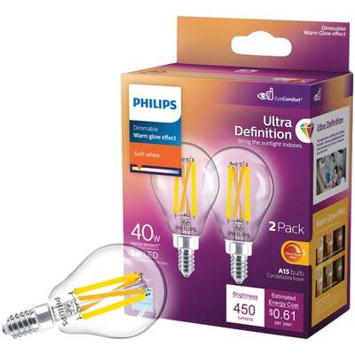 2PK 40WCL A15E12 LEDBULB