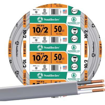 Southwire 50 Ft. 10 AWG 2-Conductor UFW/G Electrical Wire