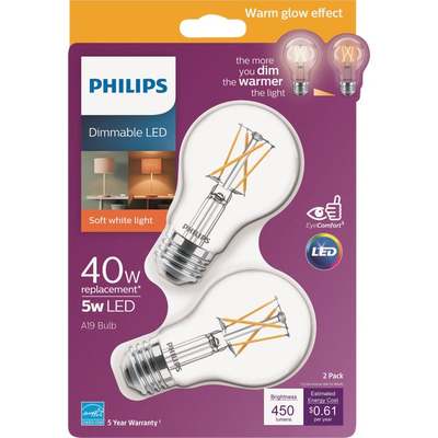 40w A19 LED SOFT WHT DMBL 2pk