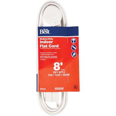 Do it Best 8 Ft. 16/3 Flat Plug White Extension Cord