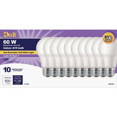 Do it 60W Equivalent Soft White A19 Medium LED Light Bulb (10-Pack)