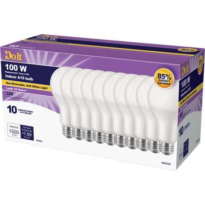 Do it 100W Equivalent Soft White A19 Medium LED Light Bulb (10-Pack)