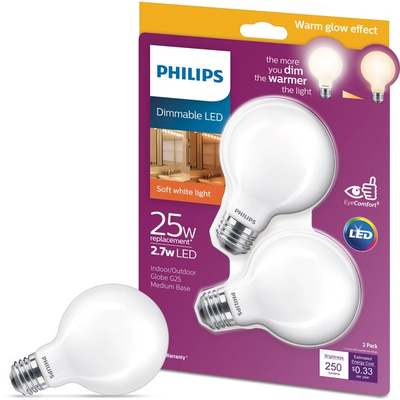 2PK 25W G25 WG LED BULB