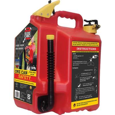 SureCan 5 Gal. Plastic Gasoline Safety Fuel Can, Red