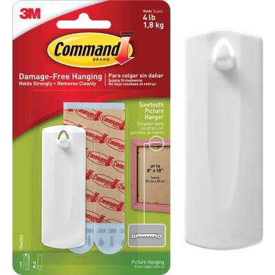 Command Sawtooth Picture Hanger, White, 1 Hanger, 2 Strips