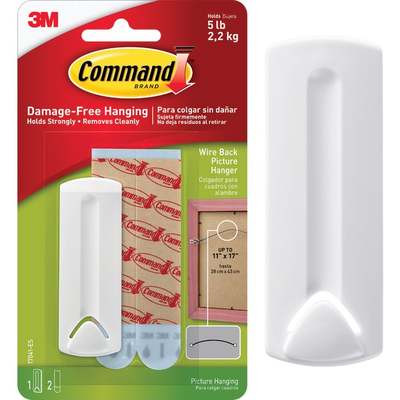 Command Wire-Backed Picture Hanger, White, 1 Hanger, 2 Strips