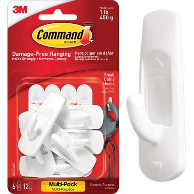 Command Small Hooks Value Pack, White, 6 Hooks, 12 Strips