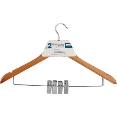 WOOD SUIT HANGER W/CLIPS