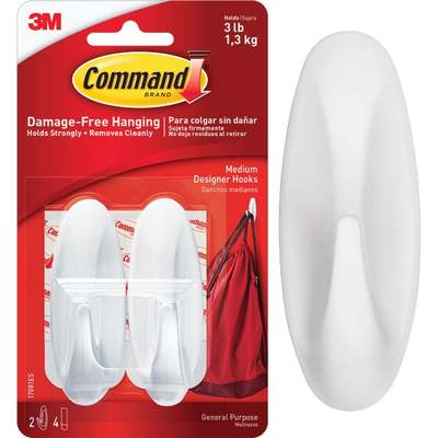 Command Medium Designer Hooks, White, 2 Hooks, 4 Strips
