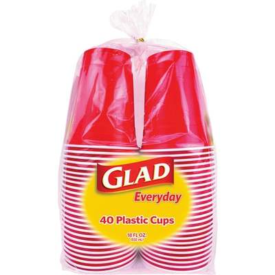 CUPS PLASTIC 18OZ RED GLAD 40PC