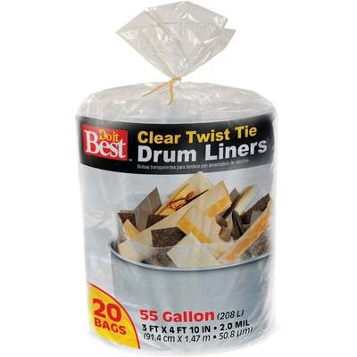 BAGS TRASH 55GAL LINER 20CT CLR