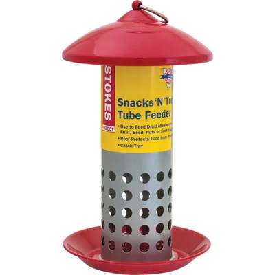 Stokes Select Snacks 'N Treats Red Metal 1 Lb. Capacity Tube Bird Feeder