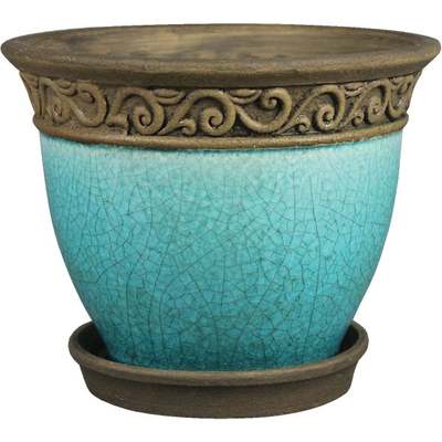 6" TEAL CERAMIC PLANTER