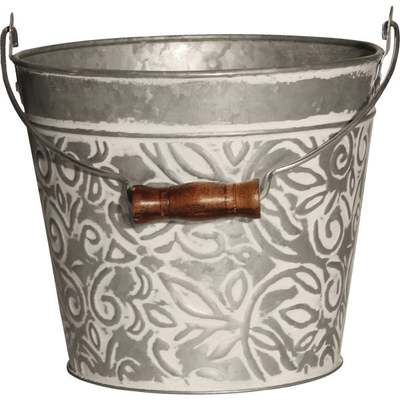 8" WHT WASH GALV PLANTER