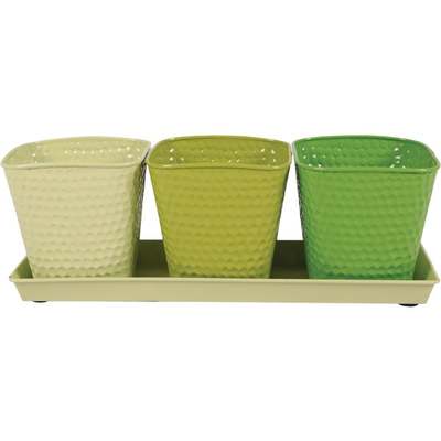 4PC GRN MTL PLANTER SET*****