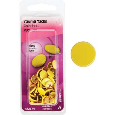 Hillman Anchor Wire Yellow 23/64 In. x 15/64 In. Thumb Tack (40 Ct.)