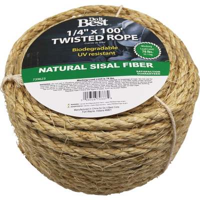 Do it Best 1/4 In. x 100 Ft. Natural Twisted Sisal Fiber Packaged Rope