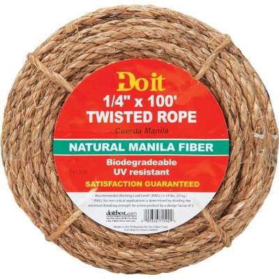 Do it Best 1/4 In. x 100 Ft. Natural Twisted Manila Fiber Packaged Rope
