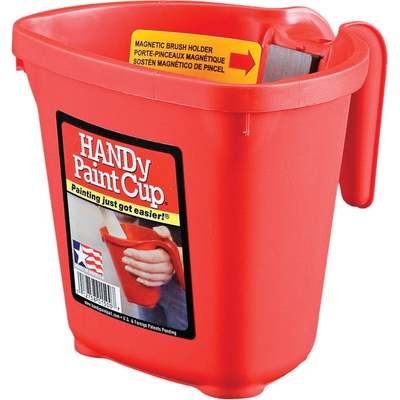 HANDy Paint Cup 1 Pt. Red Painter's Bucket with Hand Rest and Magnetic Brush