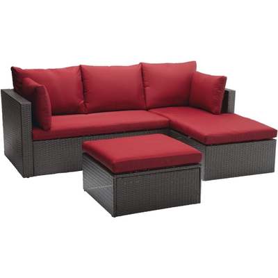 3PC LOFT RED WICKER SOFA SET