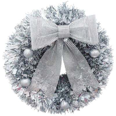 18" SILVER TINSEL WREATH