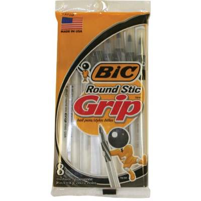 8PK BLACK RND GRIP PEN