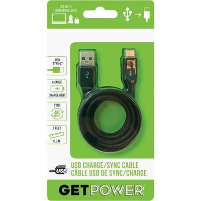 3FT BLACK USB-C TO USB-A CABLE