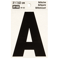 HY-KO RV-50/A Reflective Letter, Character: A, 3 in H Character, Black